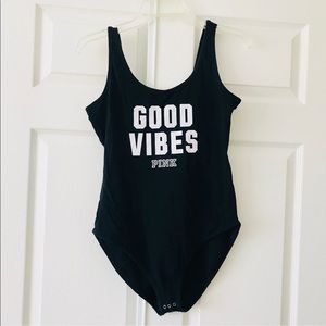 Victoria's Secret PINK Black Bodysuit Tank Top 
Size Large